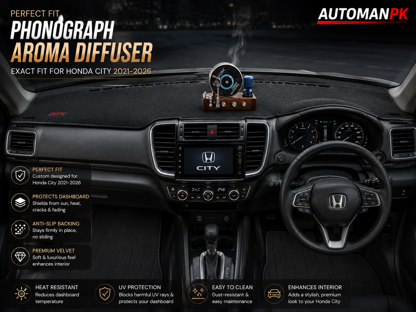 Phonograph Aroma Diffuser – Vintage Car Air Freshener | USB | Retro Design