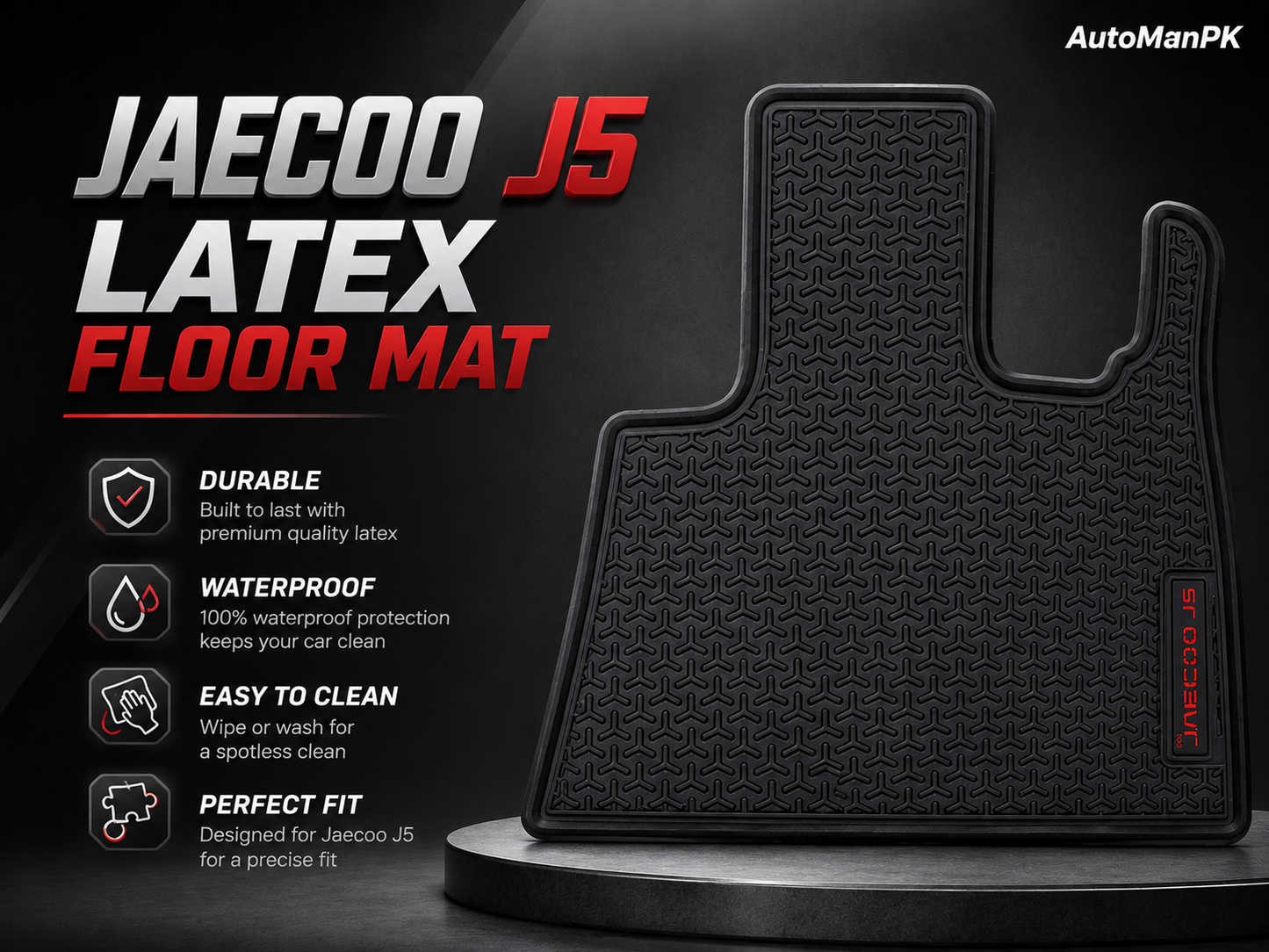 Jaecoo J5 Latex Floor Mats 3Pcs – 2 Front + 1 Rear | Waterproof | Anti-Slip | Custom Fit