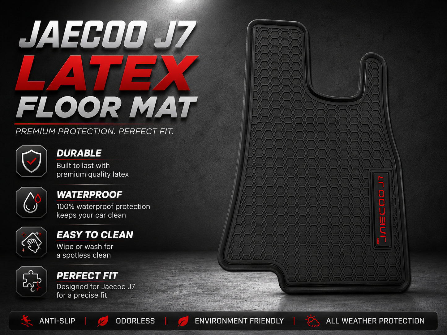 Jaecoo J7 Latex Floor Mats 3Pcs – 2 Front + 1 Rear | Waterproof | Anti-Slip | Custom Fit