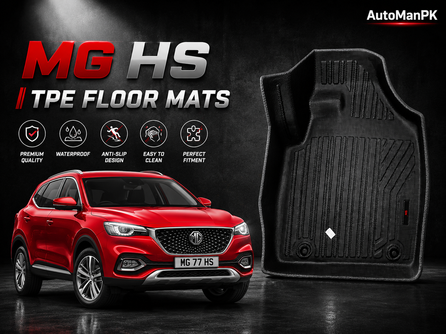 MG HS TPE Floor Mats 3Pcs – 2 Front + 1 Rear | Waterproof | Odour-Free | Custom Fit