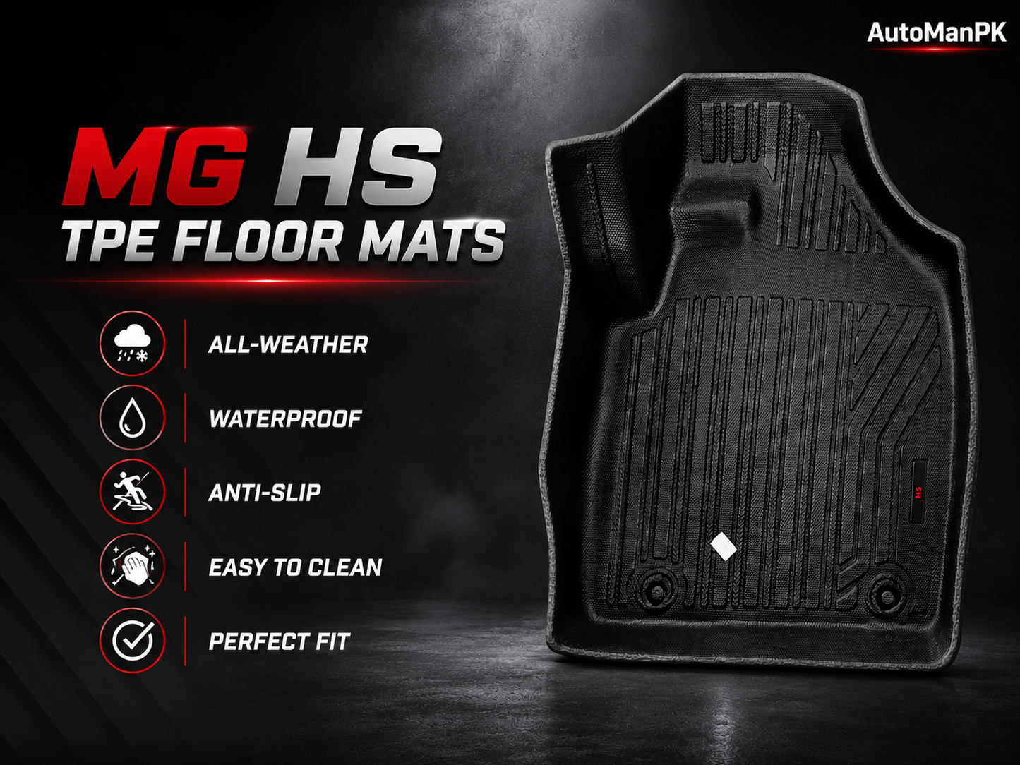 MG HS TPE Floor Mats 3Pcs – 2 Front + 1 Rear | Waterproof | Odour-Free | Custom Fit