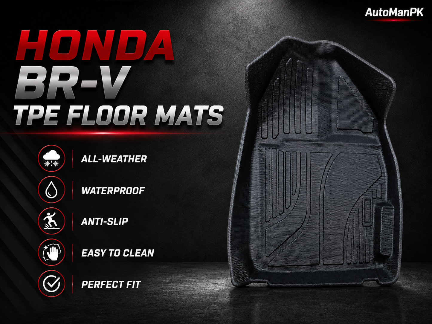 Honda BR-V TPE Floor Mats – Waterproof | Odour-Free | Anti-Slip | Custom Fit