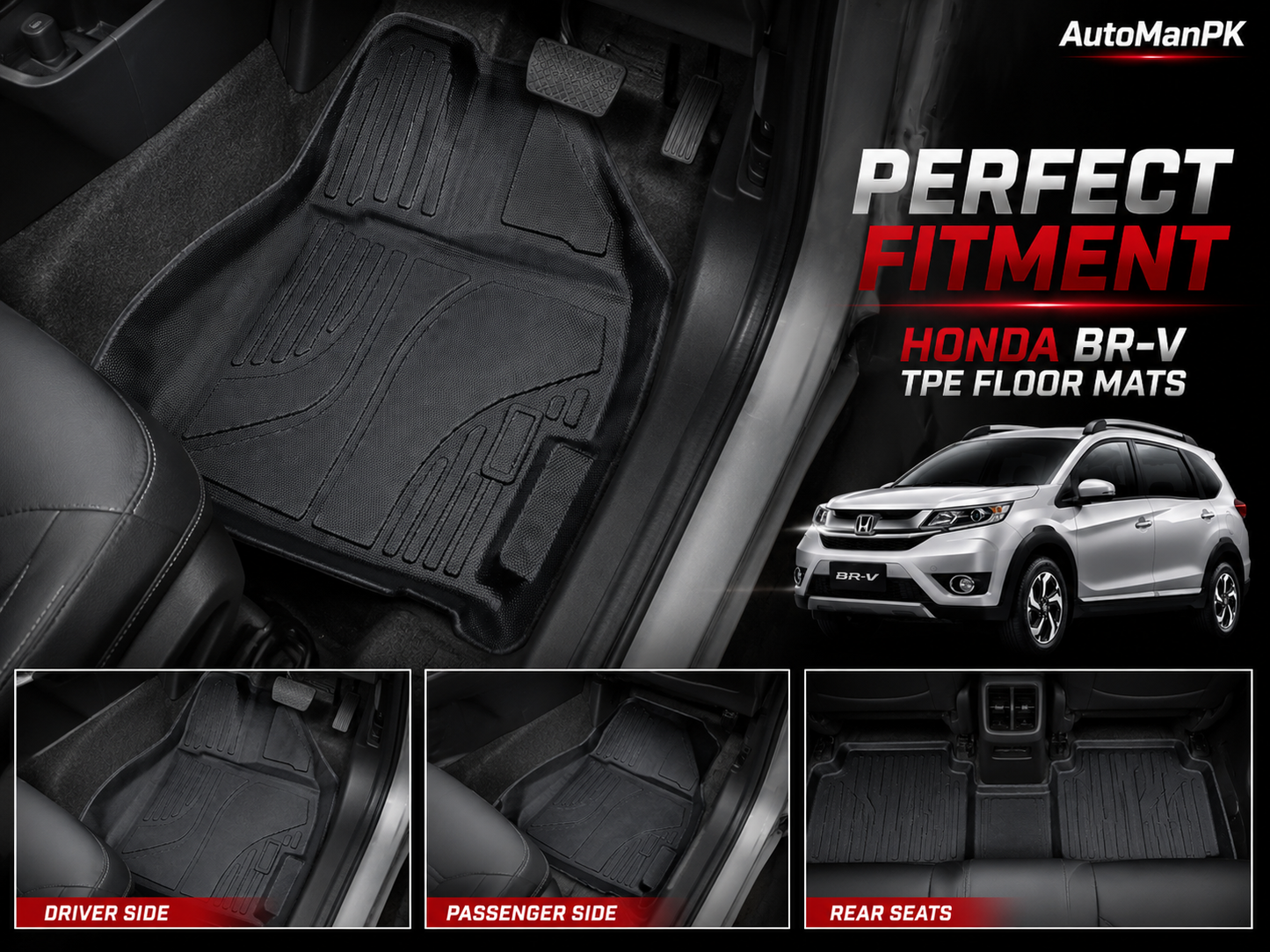 Honda BR-V TPE Floor Mats – Waterproof | Odour-Free | Anti-Slip | Custom Fit