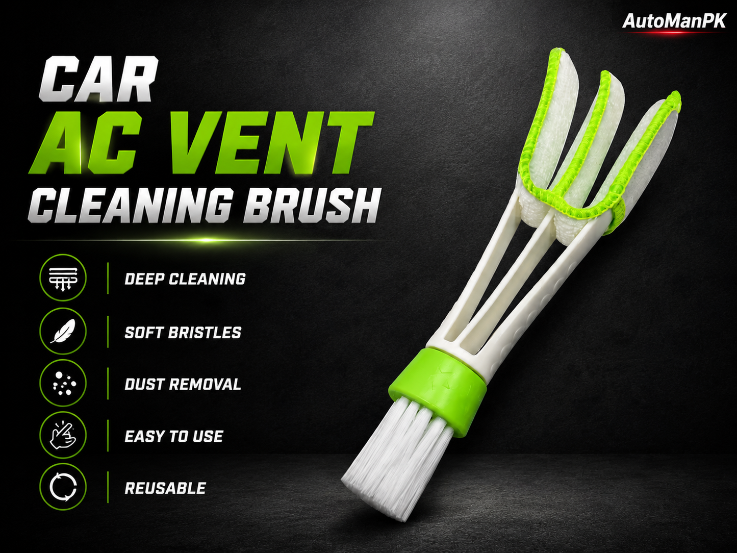 Car AC Vent Cleaning Brush – Dashboard & Air Vent Duster | Soft Bristles | Interior Detailing