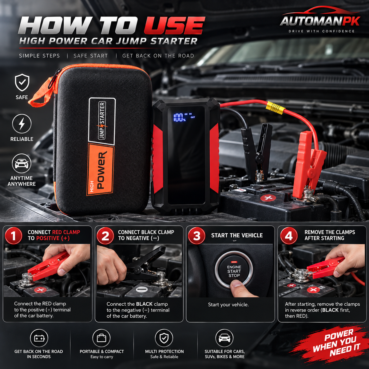 High-Power 18800mAh Car Jump Starter with Digital Meter