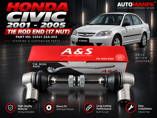 Honda Civic 2001–2005 Tie Rod End | 17 Nut | 53541-S7A-003 | A&S