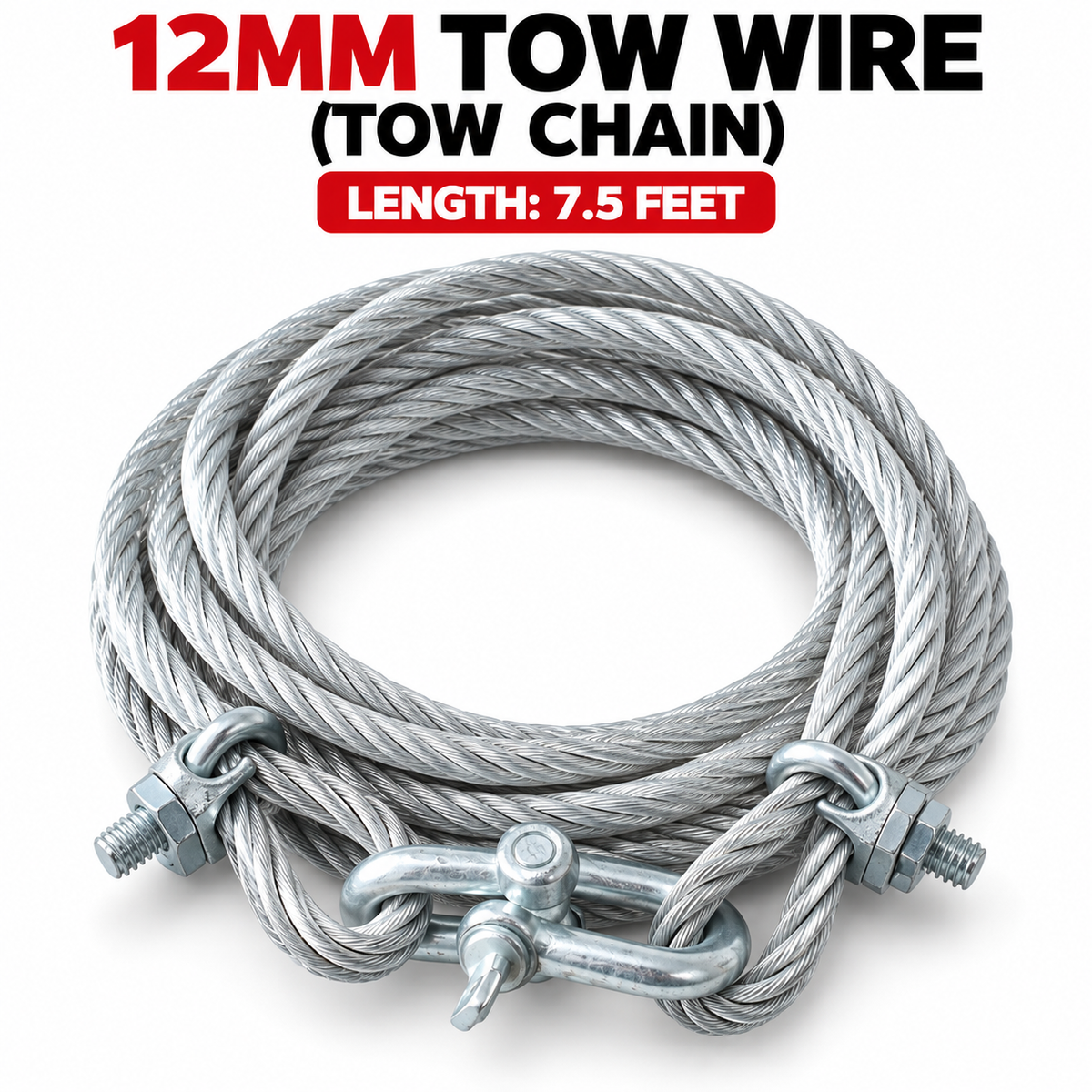 12mm Tow Rope Tow Chain 7.5 Feet | Heavy Duty Car Recovery Rope