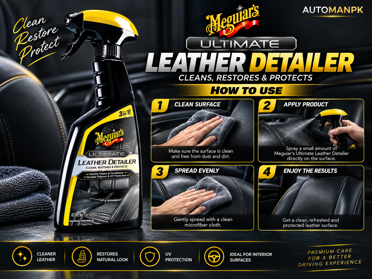 Meguiar’s Ultimate Leather Detailer G201316 473ml | Leather Cleaner, Conditioner & UV Protection