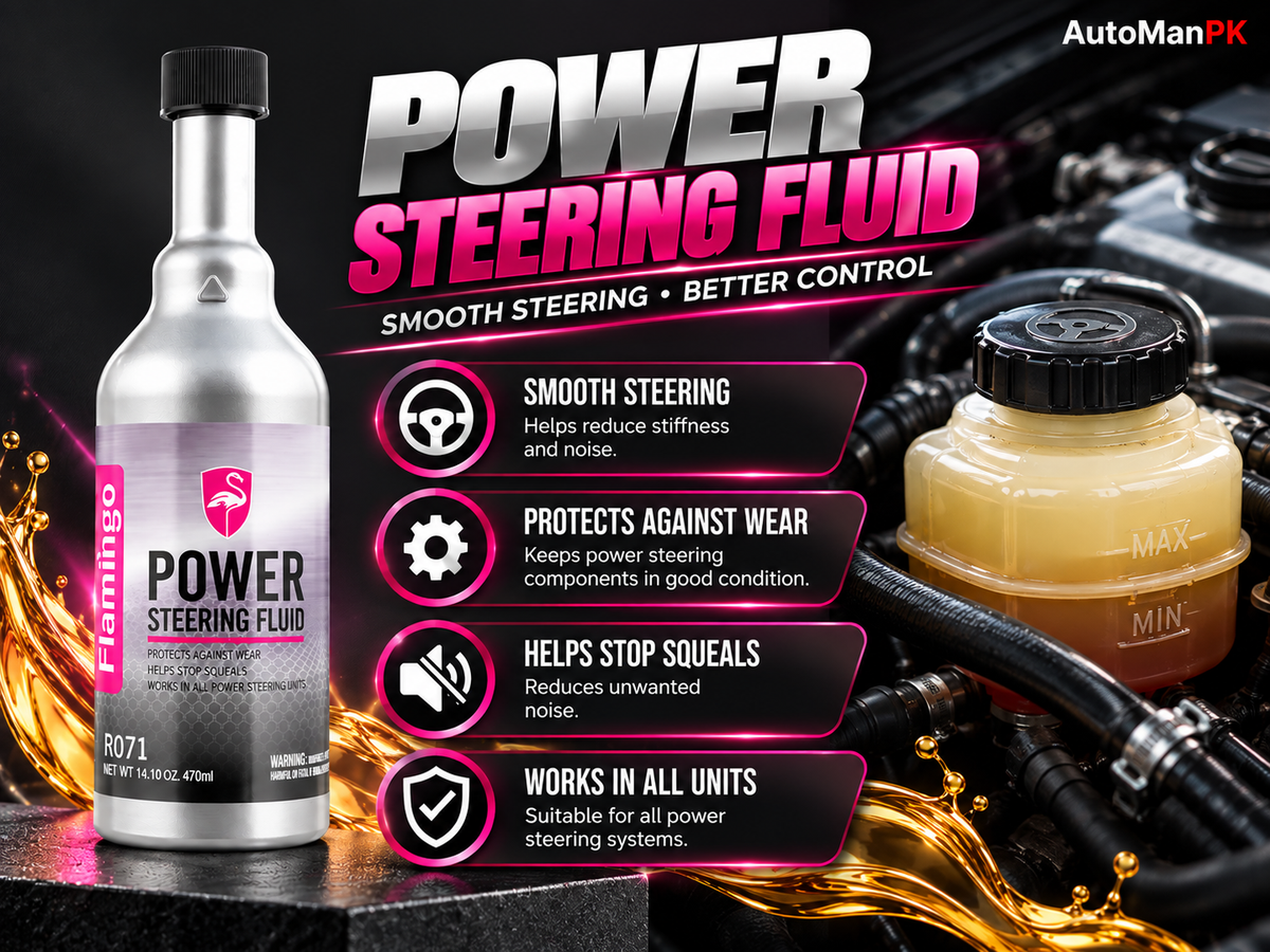 Flamingo Power Steering Fluid 473ML bottle for compatible steering systems