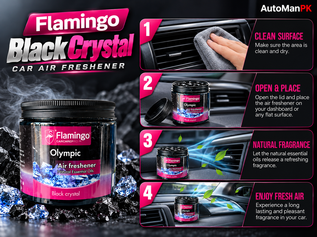 Flamingo Black Crystal car air freshener usage and fragrance placement