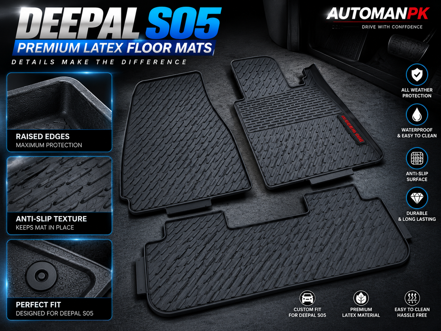 Deepal S05 Latex Floor Mats – Custom Fit & All-Weather | AutoManPK