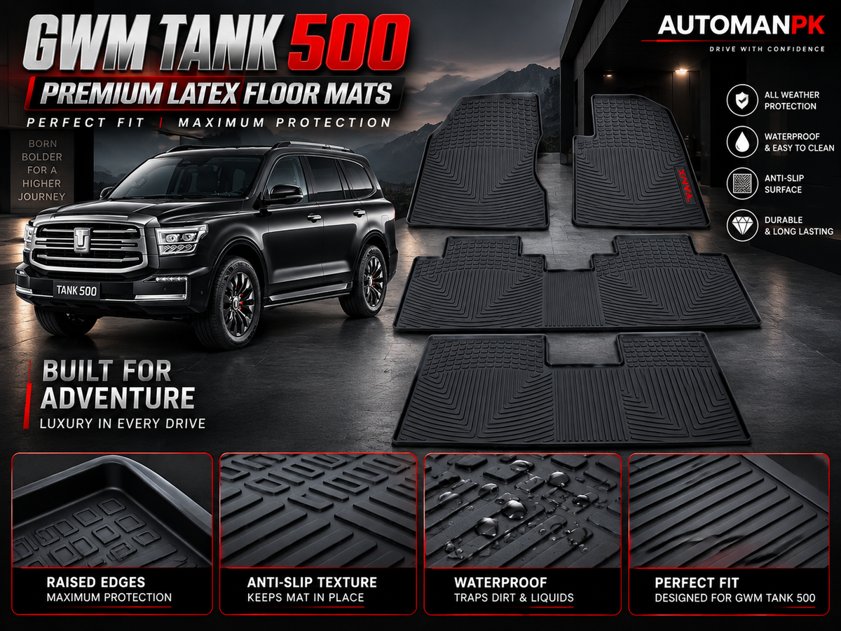 GWM Tank 500 Latex Floor Mats – 7 Seater Custom Fit & All-Weather | AutoManPK