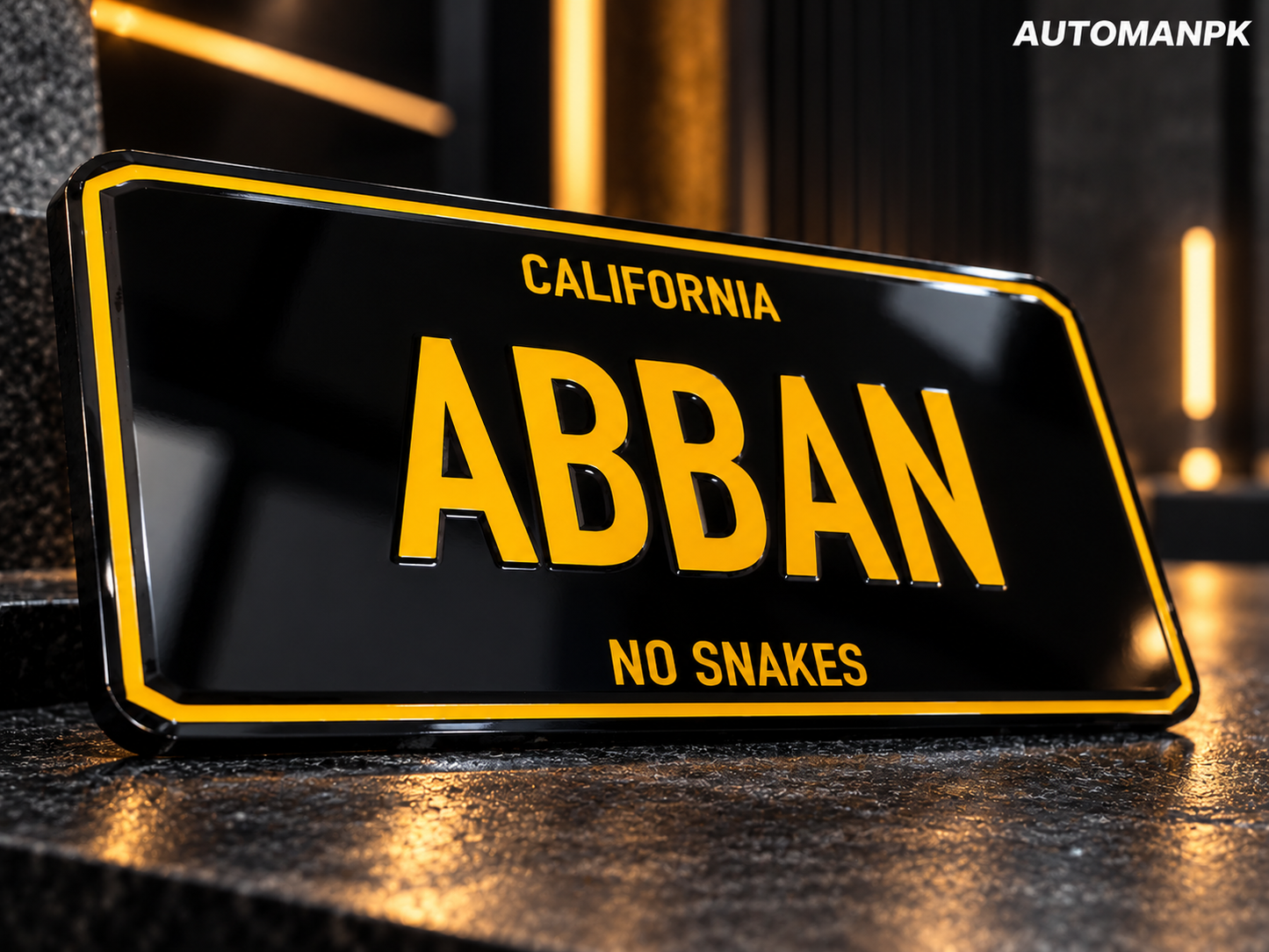 Custom Steel Name Plate – 12x6 Inch | California Style Embossed | Gloss Black Wrap | AutoManPK