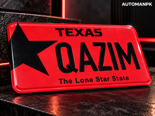 1pc Texas Style Custom Number Plate – 12x6 Inch | Red & Black | Custom Name | AutoManPK