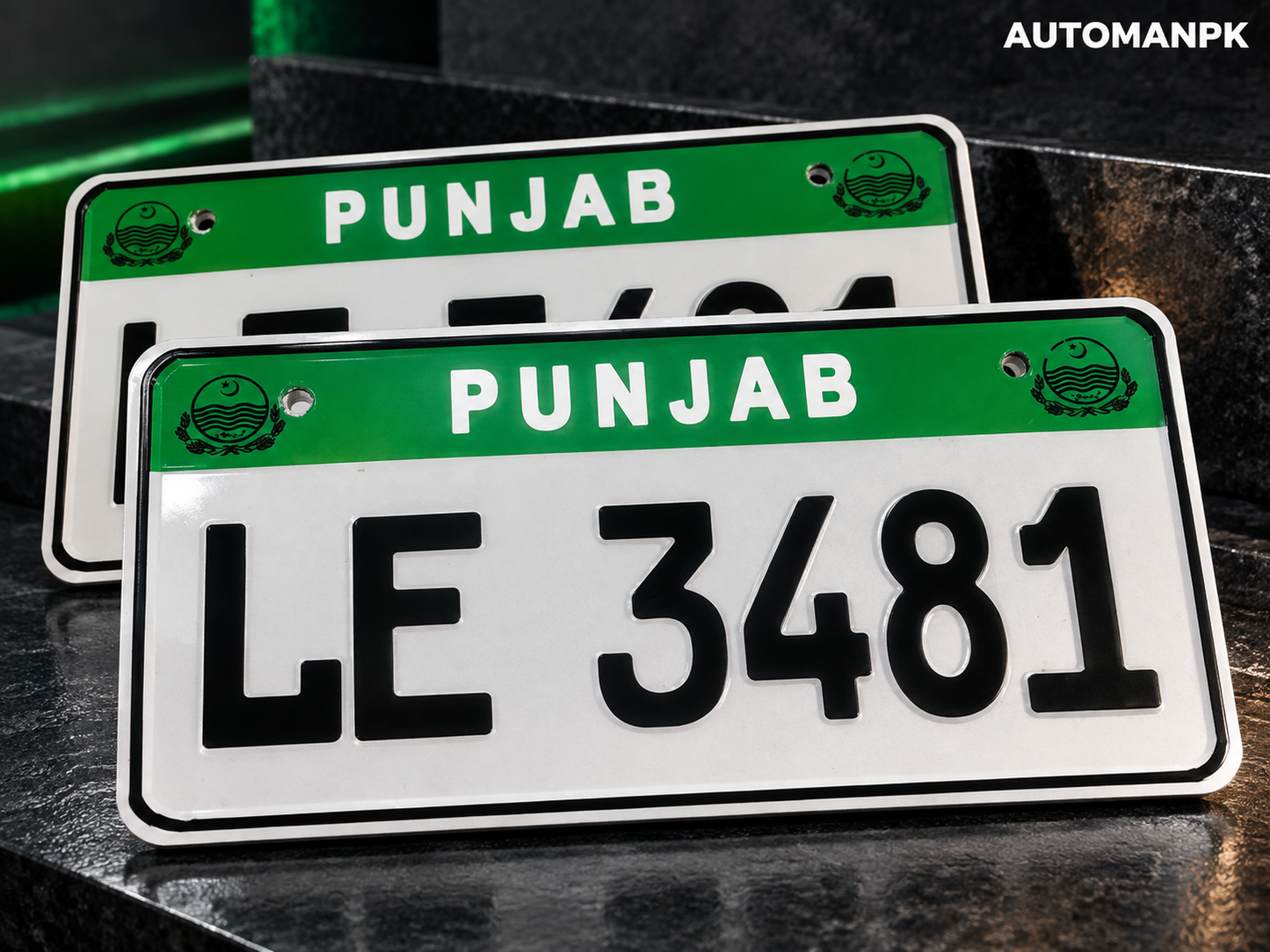 Punjab Embossed Number Plate – Old Design | 12x6 | Reflective Steel | 2 Plates + 2 Frames | AutoManPK