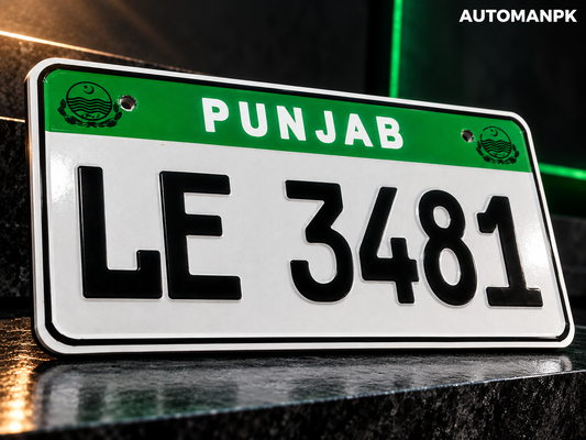 Punjab Embossed Number Plate – Old Design | 12x6 | Reflective Steel | 2 Plates + 2 Frames | AutoManPK