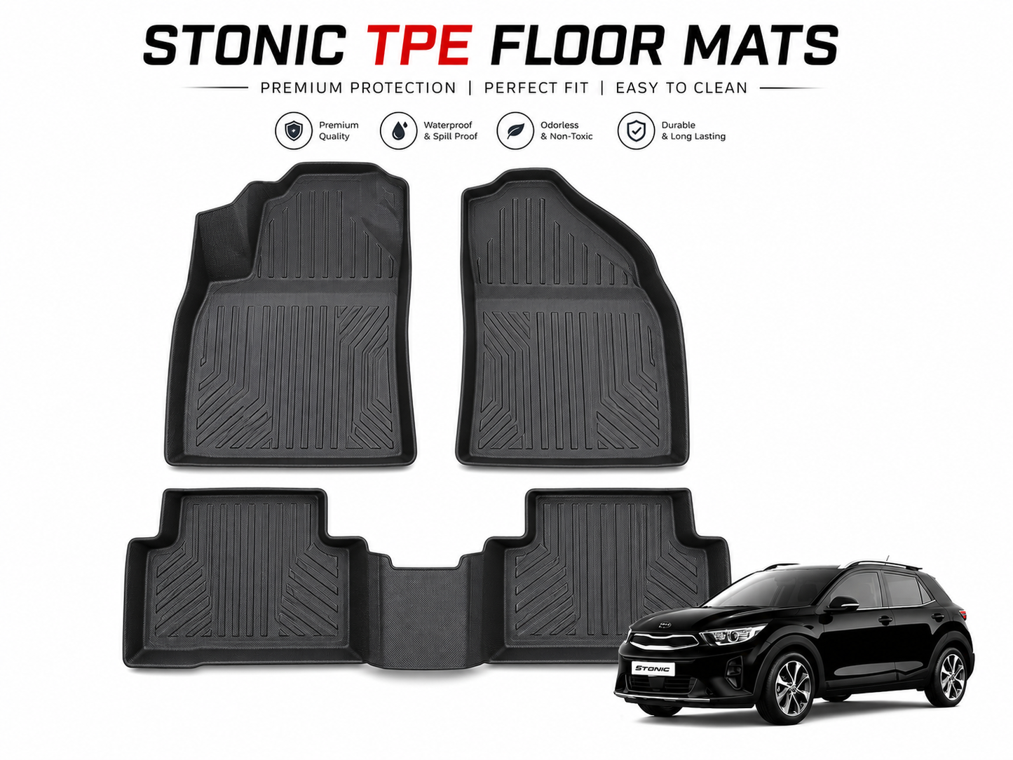 KIA Stonic 2021-2025 TPE Floor Mats – Custom Fit | Waterproof & Anti-Slip
