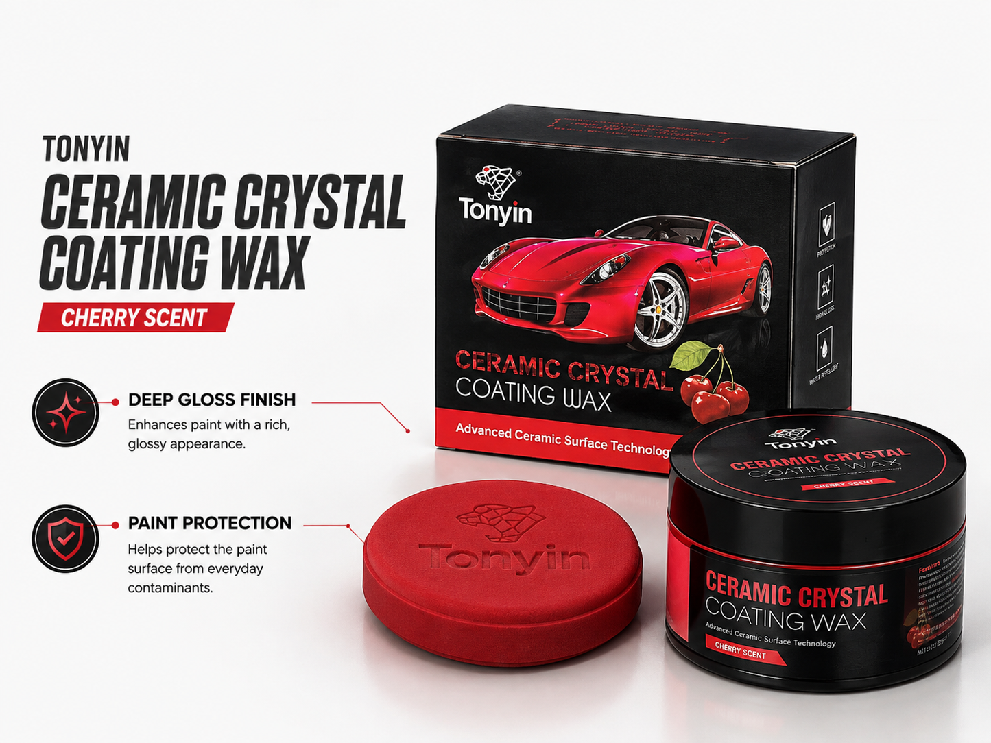 Tonyin Advanced Ceramic Crystal Coating Wax 200g – Cherry Scent | Nano Ceramic | Hydrophobic | Deep Gloss