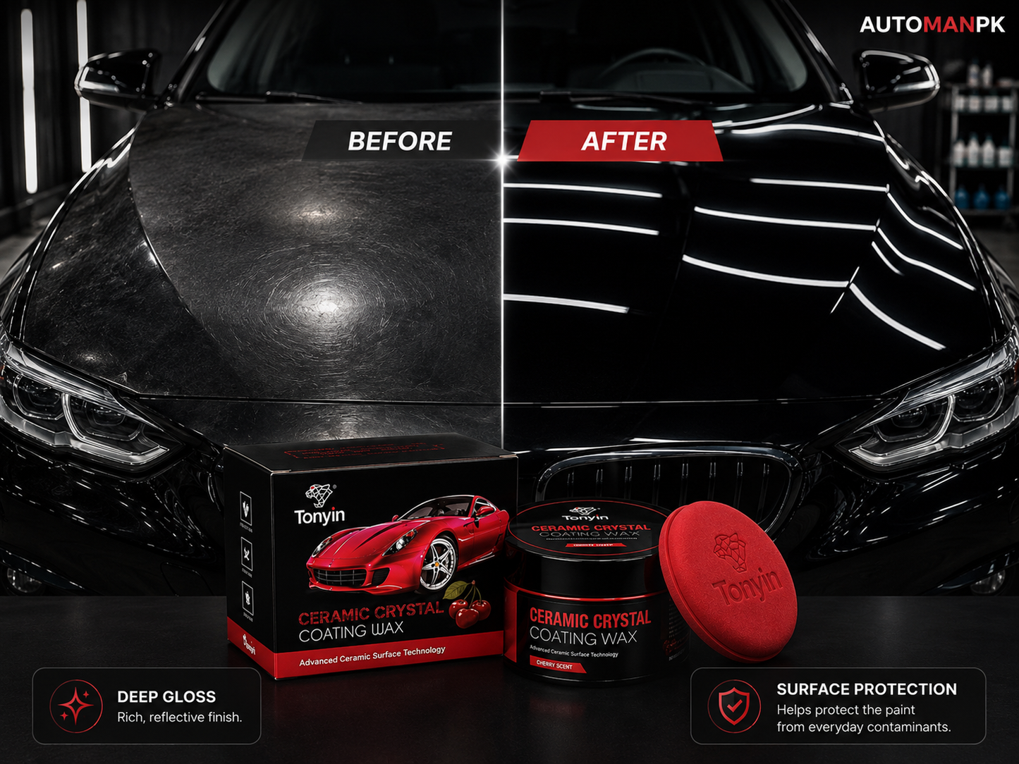 Tonyin Advanced Ceramic Crystal Coating Wax 200g – Cherry Scent | Nano Ceramic | Hydrophobic | Deep Gloss