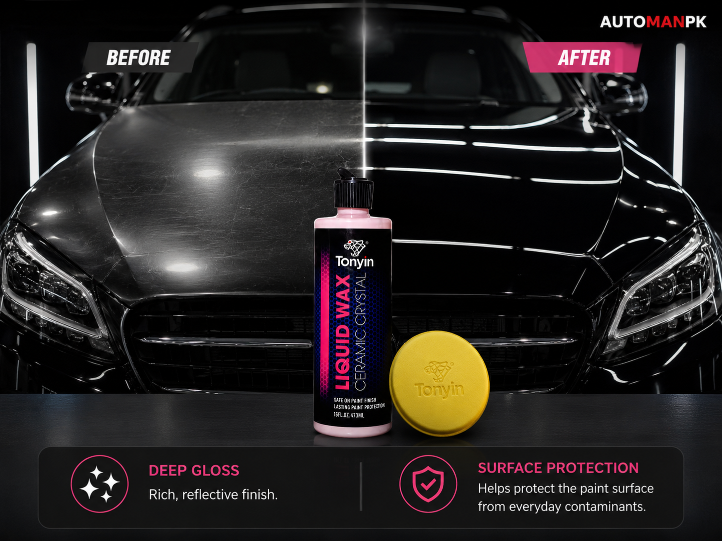 Tonyin Liquid Wax Ceramic Crystal 473ml – Ultra Gloss | Hydrophobic | Long-Lasting Paint Protection