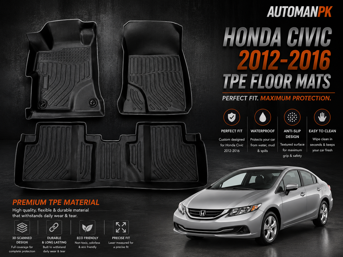 Honda Civic Rebirth 2012-2016 TPE Floor Mats – Custom Fit – Waterproof – Anti-Slip – Full Set