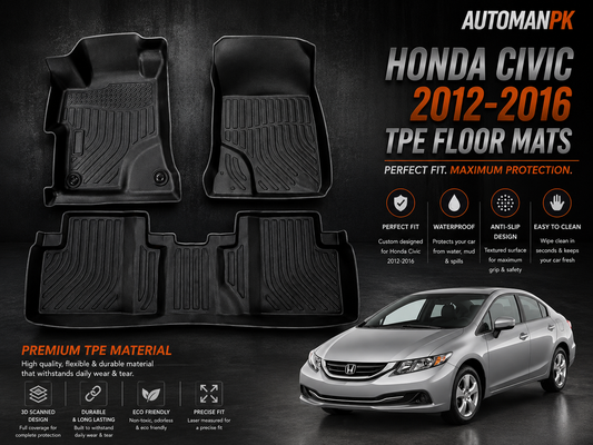 Honda Civic Rebirth 2012-2016 TPE Floor Mats – Custom Fit – Waterproof – Anti-Slip – Full Set