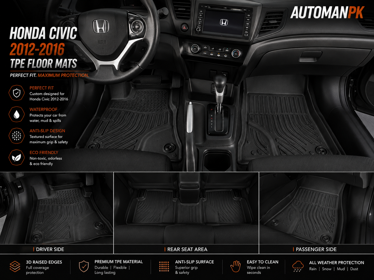 Honda Civic Rebirth 2012-2016 TPE Floor Mats – Custom Fit – Waterproof – Anti-Slip – Full Set