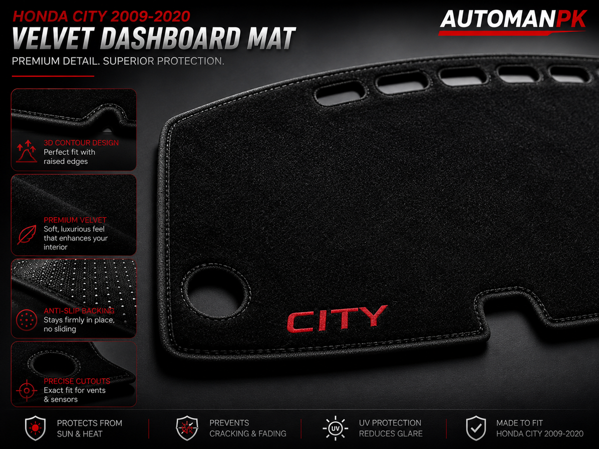 Honda City 2009-2020 Velvet Dashboard Mat – Anti-Glare | Non-Slip | Custom Fit