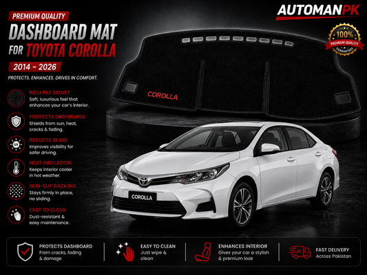 Toyota Corolla 2015-2025 Velvet Dashboard Mat – Anti-Glare | Non-Slip | Custom Fit