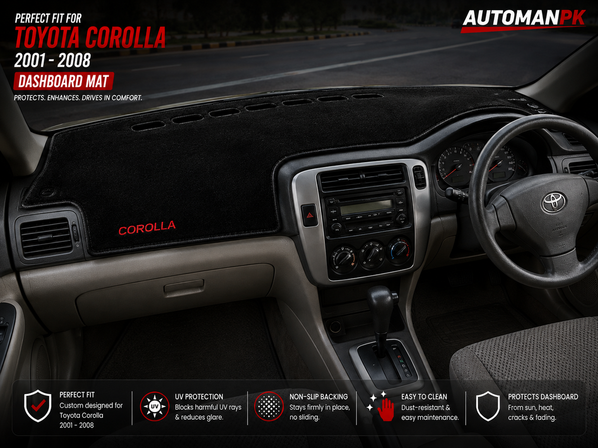 Toyota Corolla 2002-2008 Dashboard Mat – Premium Velvet & Cotton Fabric | Anti-Glare | Non-Slip