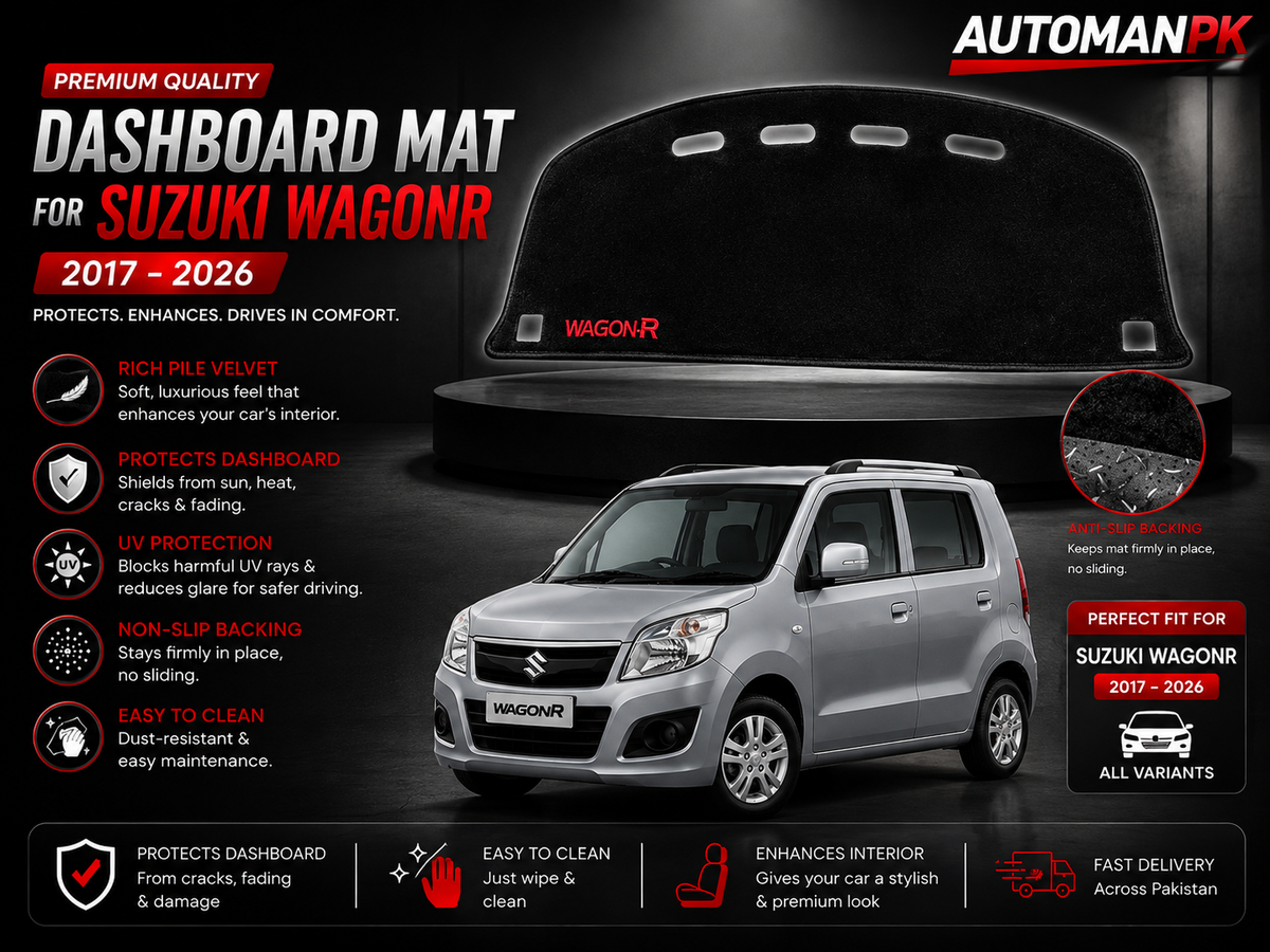 Suzuki WagonR 2014-2026 Dashboard Mat – Velvet & Carpet | Anti-Glare | Non-Slip | Custom Fit
