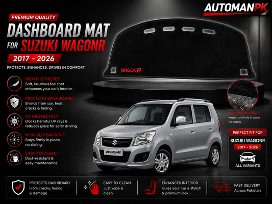 Suzuki WagonR 2014-2026 Dashboard Mat – Velvet & Carpet | Anti-Glare | Non-Slip | Custom Fit