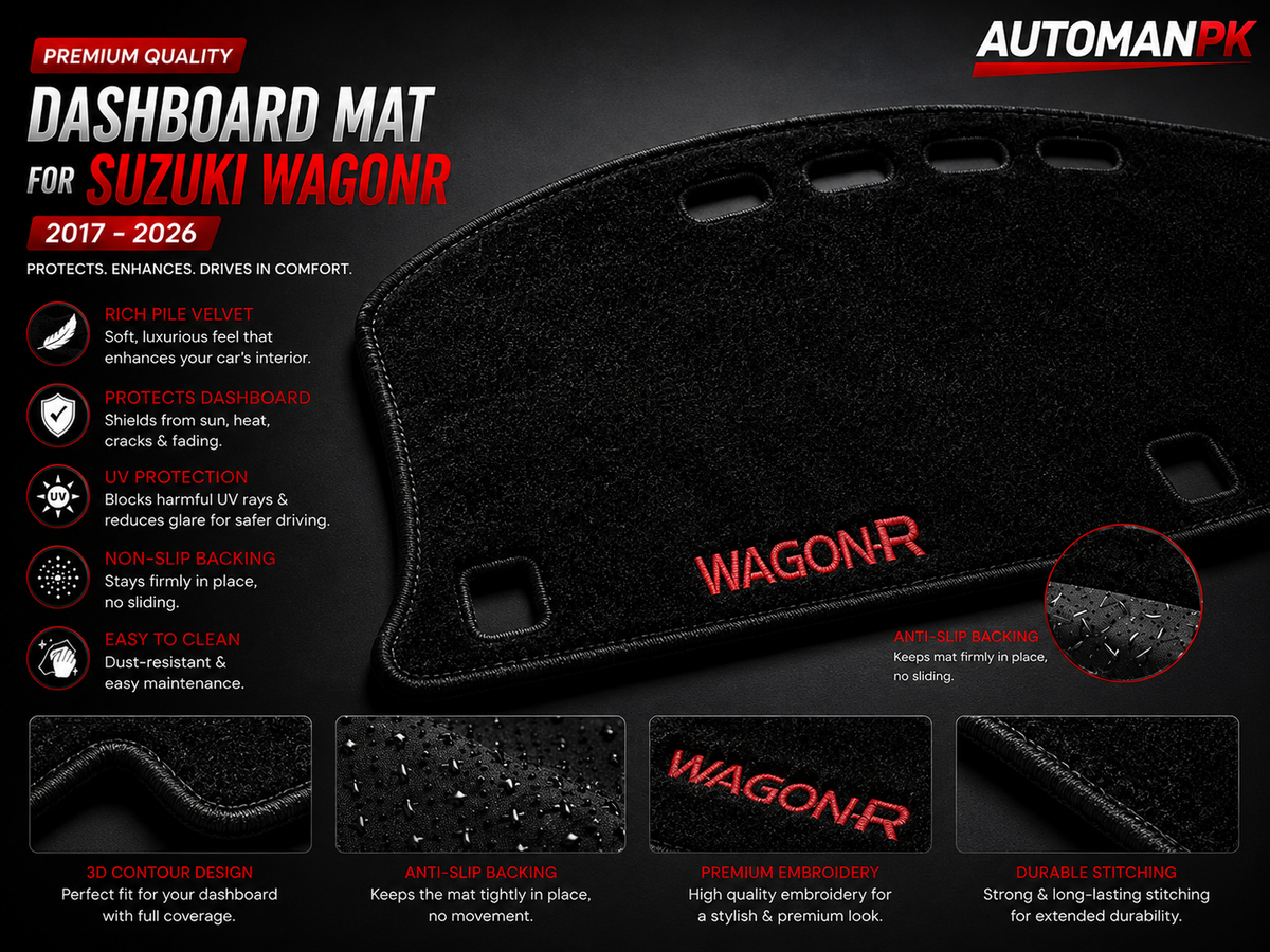 Suzuki WagonR 2014-2026 Dashboard Mat – Velvet & Carpet | Anti-Glare | Non-Slip | Custom Fit