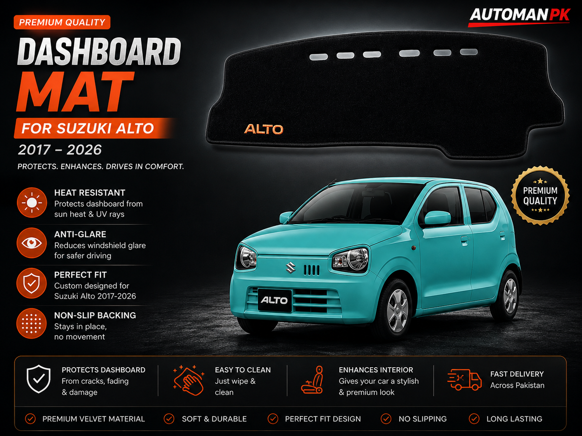 Suzuki Alto 660cc 2017-2026 Dashboard Mat – Velvet & Carpet | Anti-Glare | Non-Slip | Custom Fit