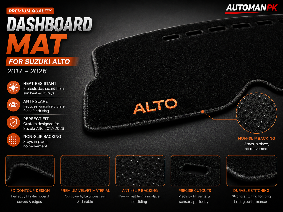 Suzuki Alto 660cc 2017-2026 Dashboard Mat – Velvet & Carpet | Anti-Glare | Non-Slip | Custom Fit