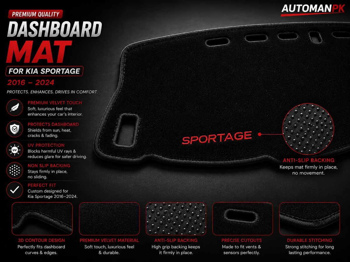 Kia Sportage 2019-2022 Velvet Dashboard Mat – Anti-Glare | Non-Slip | Custom Fit