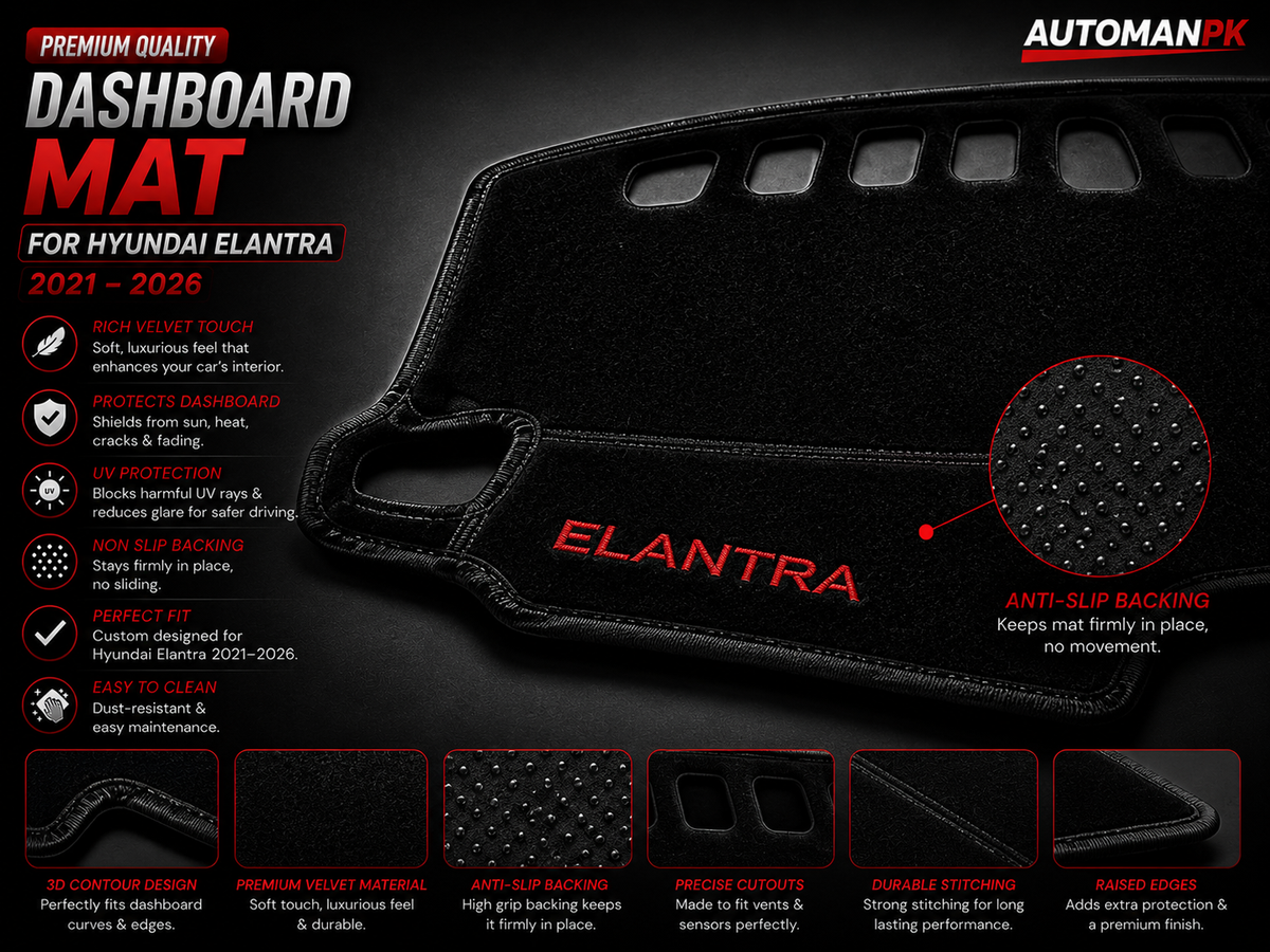 Hyundai Elantra 2021-2024 Velvet Dashboard Mat – Anti-Glare | Non-Slip | Custom Fit