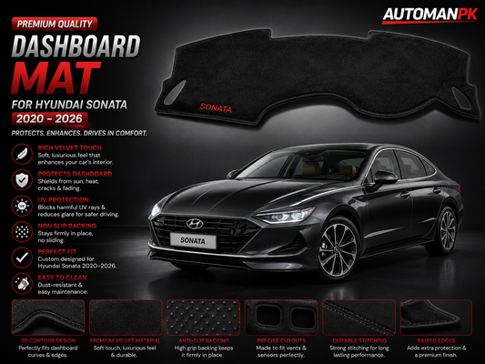 Hyundai Sonata 2021-2026 Velvet Dashboard Mat – Anti-Glare | Non-Slip | Custom Fit