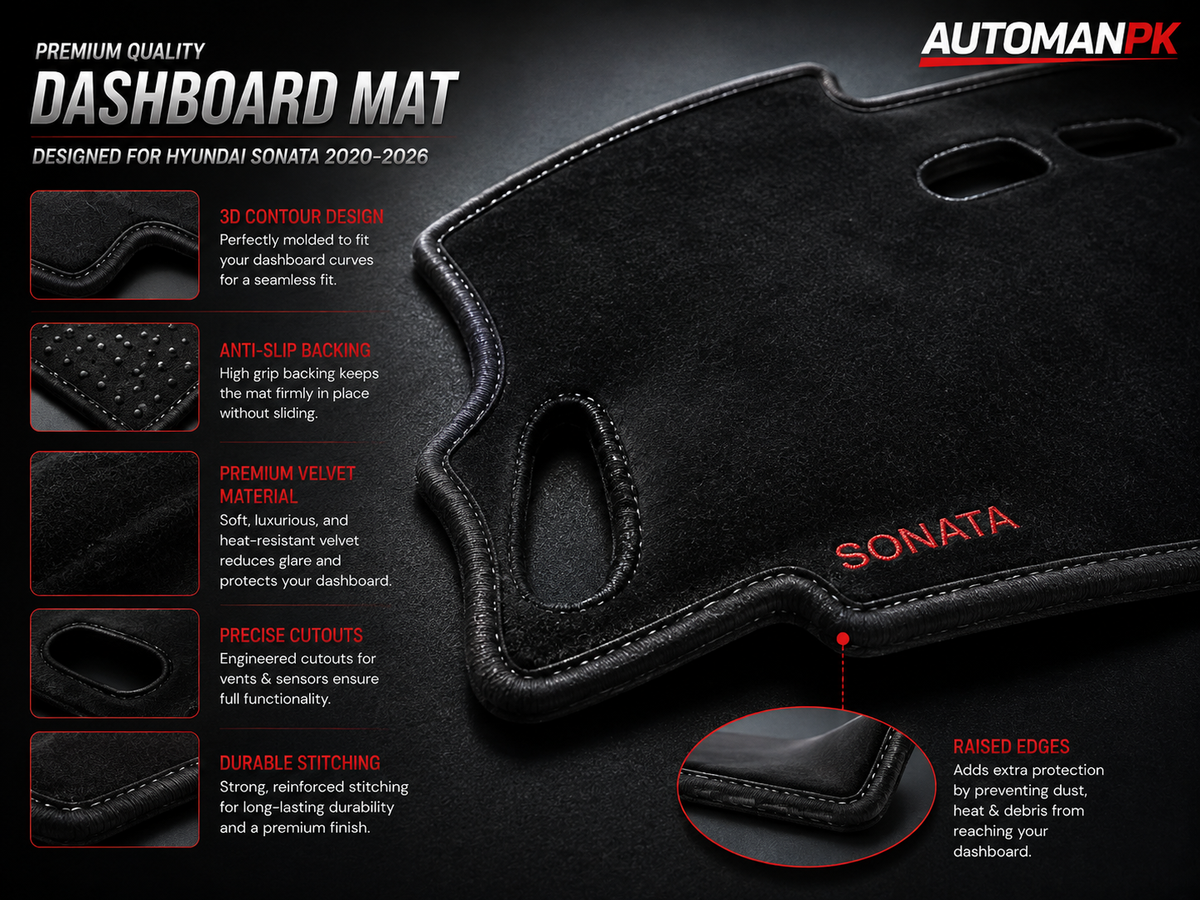 Hyundai Sonata 2021-2026 Velvet Dashboard Mat – Anti-Glare | Non-Slip | Custom Fit