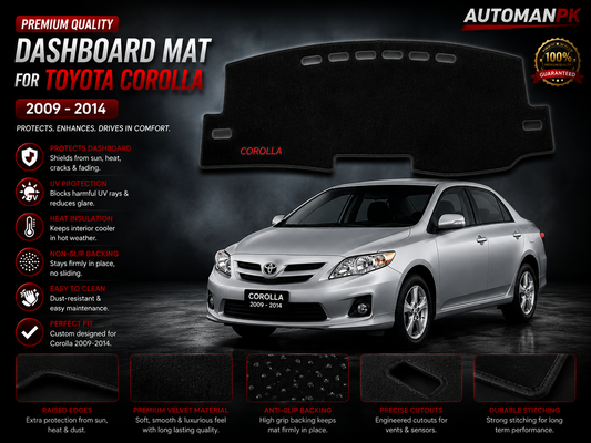 Toyota Corolla 2009-2014 Dashboard Mat – Velvet & Carpet Mat | Anti-Glare | Non-Slip | Custom Fit