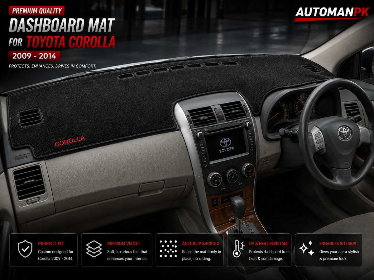 Toyota Corolla 2009-2014 Dashboard Mat – Velvet & Carpet Mat | Anti-Glare | Non-Slip | Custom Fit