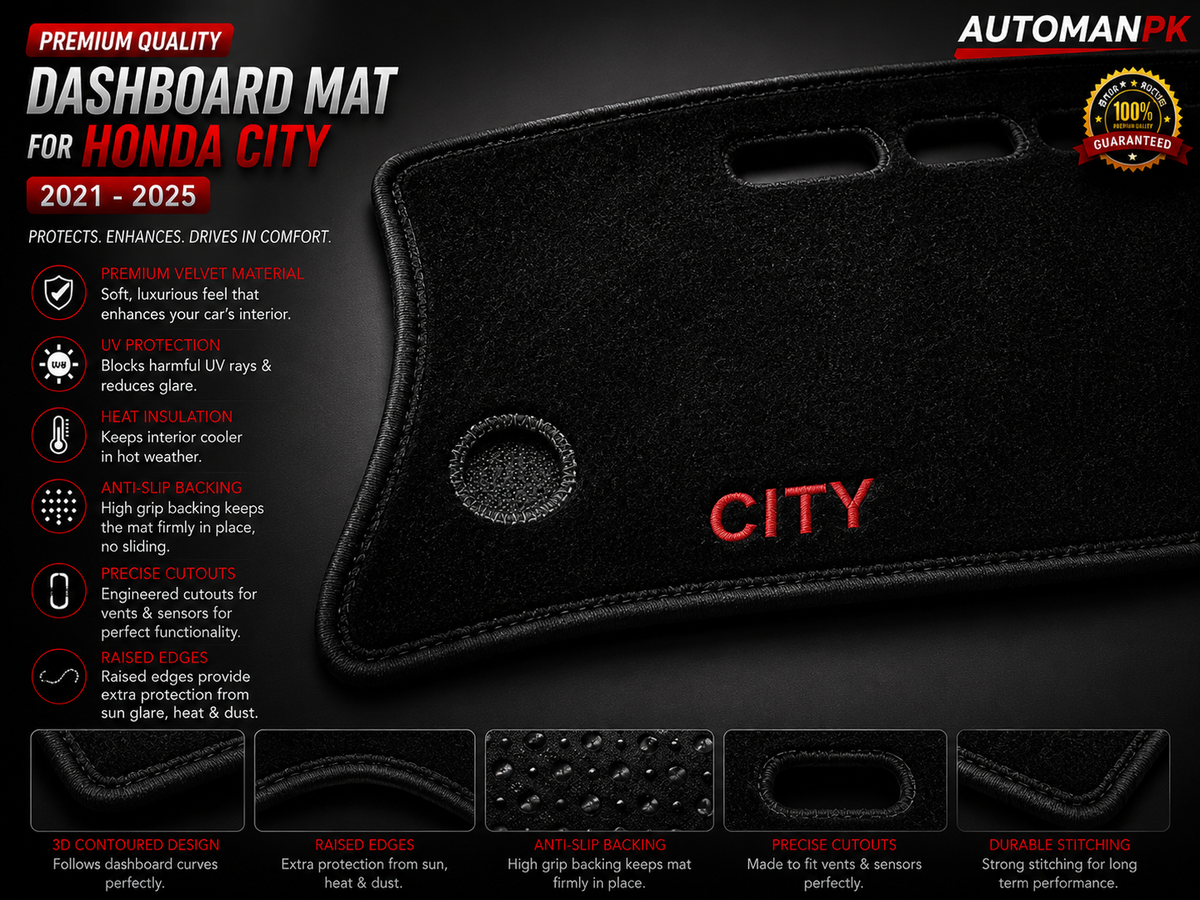 Honda City 2021-2026 Velvet Dashboard Mat – Anti-Glare | Non-Slip | Custom Fit