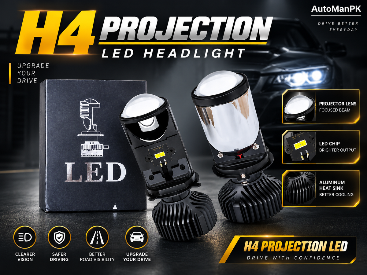 H4 LED Projector Headlights in Pakistan | Bi-LED Projection Lens Kit for Car Headlights
