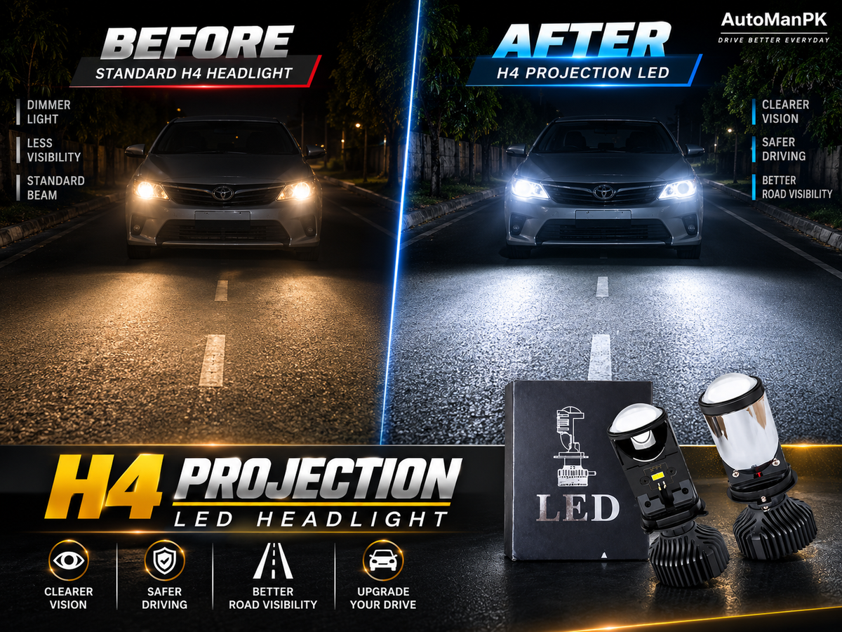 H4 LED Projector Headlights in Pakistan | Bi-LED Projection Lens Kit for Car Headlights