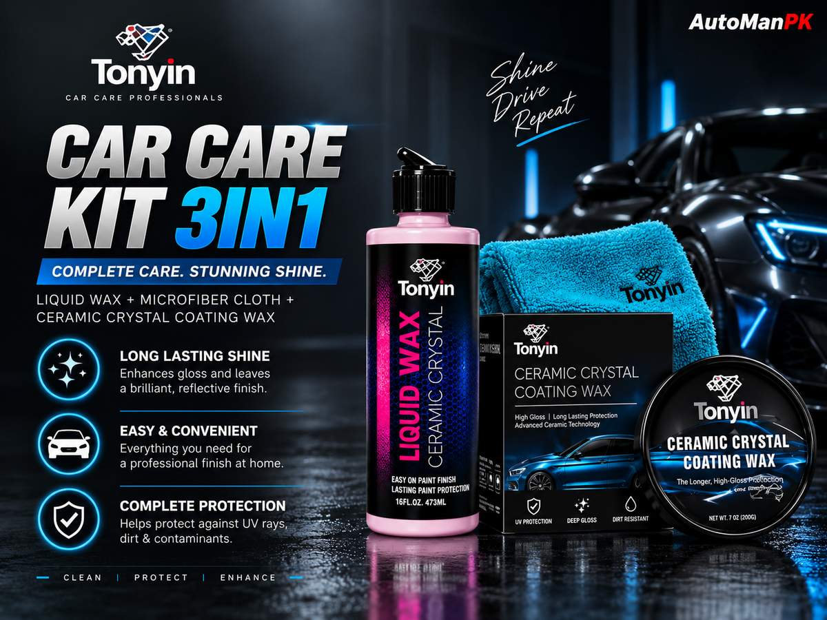 Tonyin 3-in-1 Car Care Kit | Ceramic Crystal Liquid Wax + Coating Wax + Microfiber Cloth