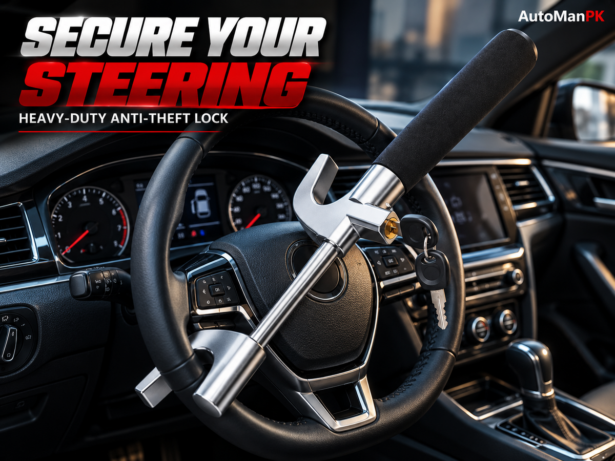 Car Steering Wheel Lock Installed – Universal Anti-Theft Lock Pakistan | AutoManPK