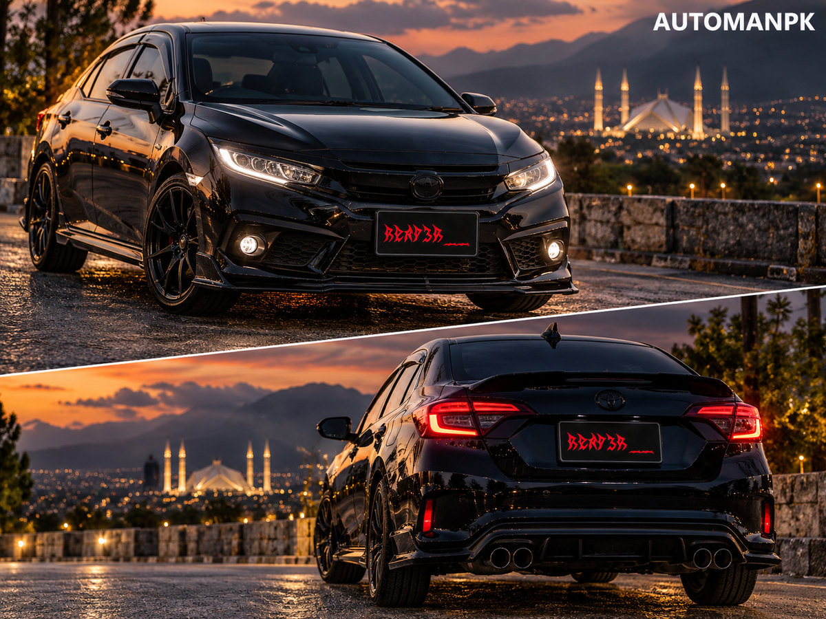 Monster style custom steel name plate fitted on a black car