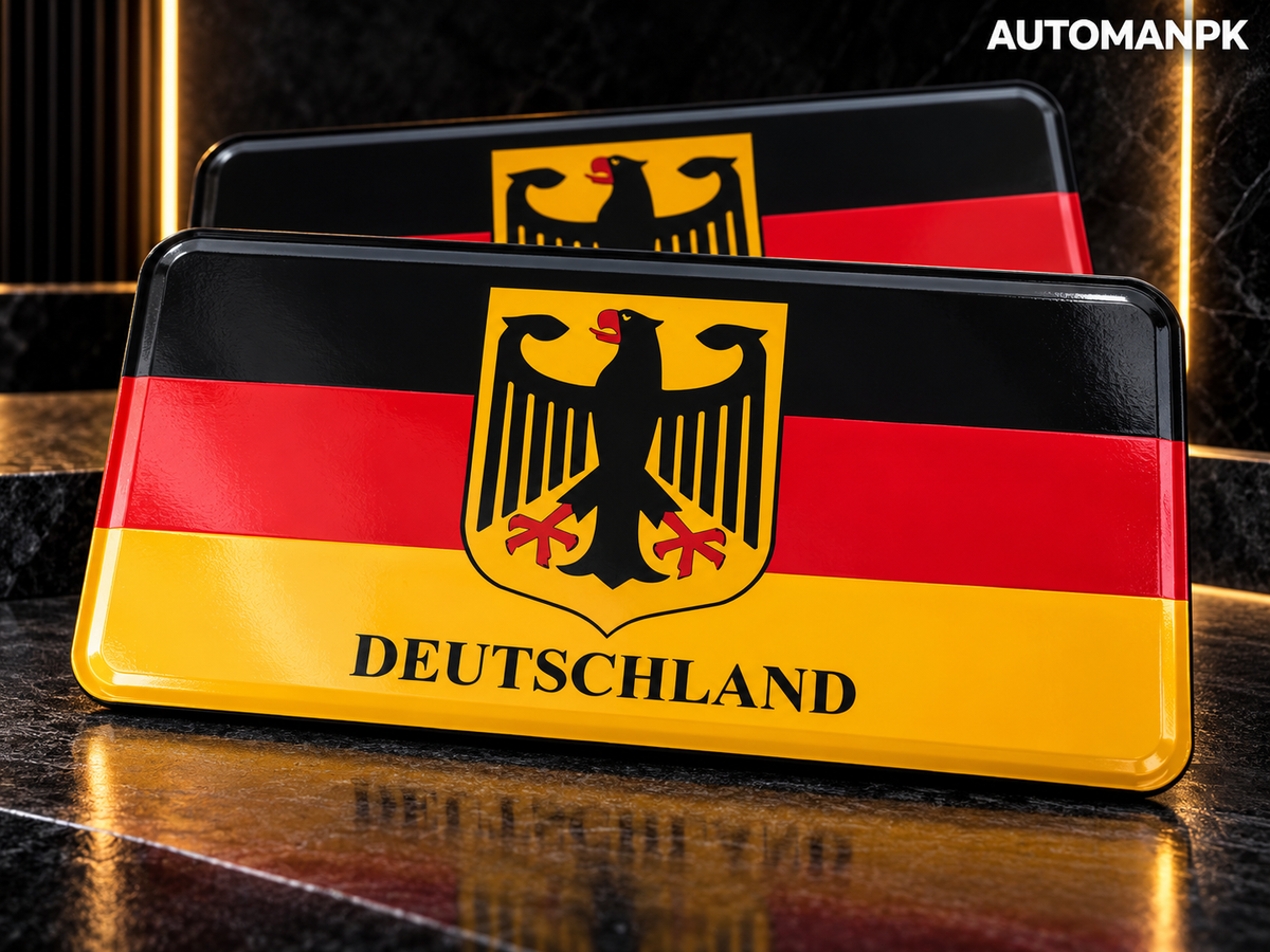 Pair of Deutschland German flag custom car show plates with eagle emblem
