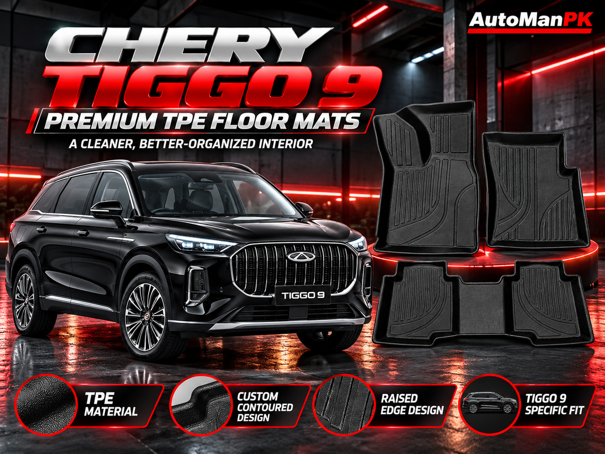 Chery Tiggo 9 premium black flexible TPE floor mats front and rear set AutoManPK