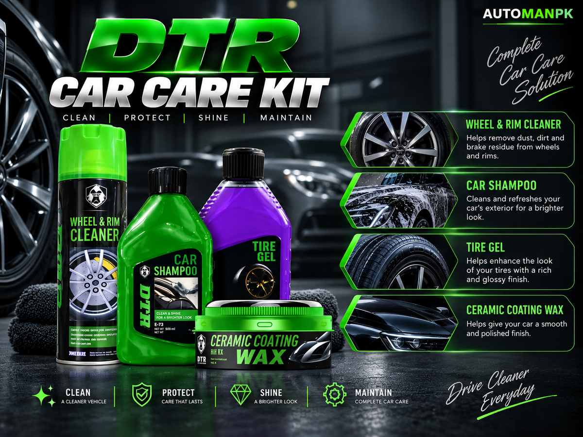 DTR 4-in-1 Exterior Car Care Kit | Rim Wheel Cleaner + Ceramic Coating Wax + Car Shampoo + Tire Gel